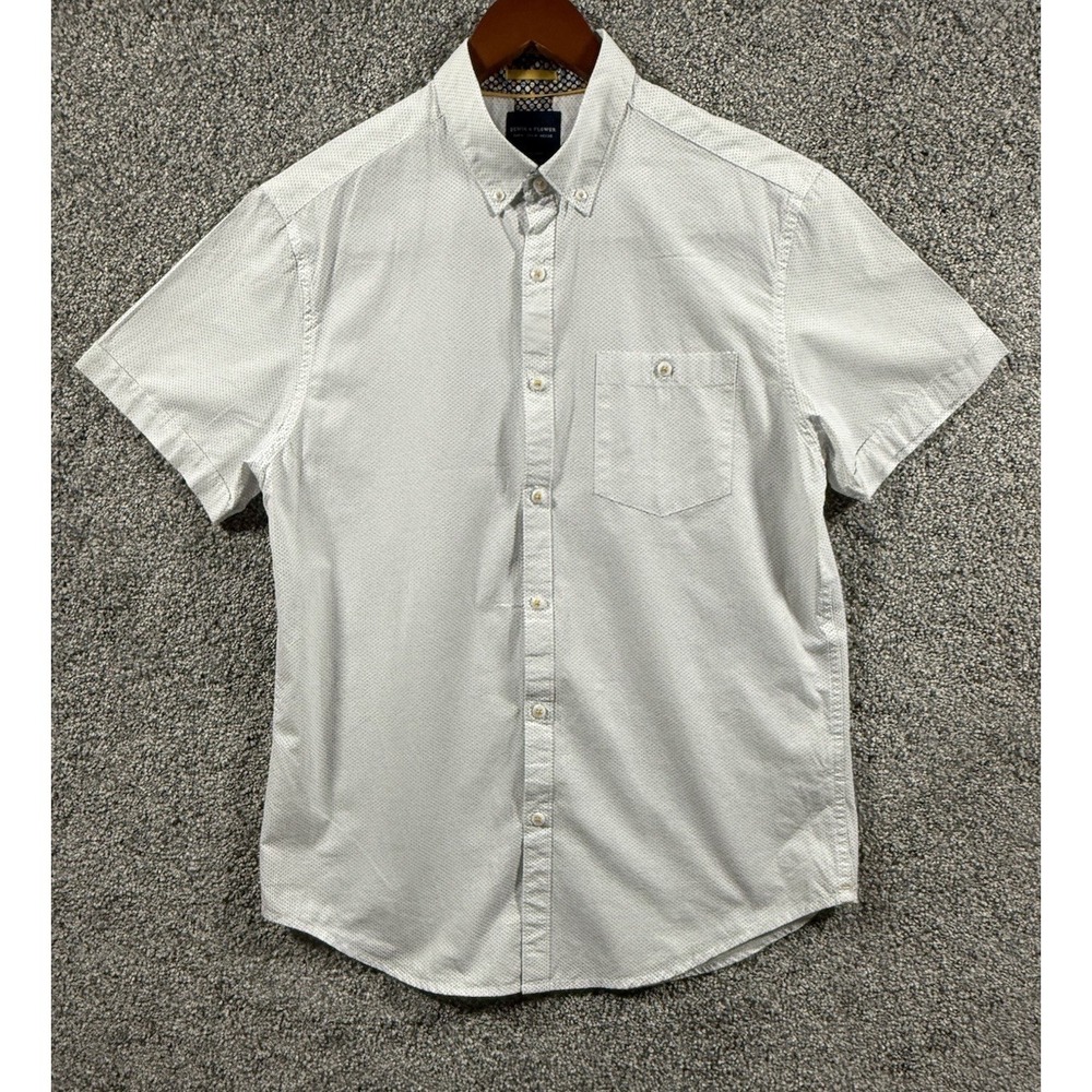 Denim & Flower Ricky Singh Slim Fit Shirt Mens M White Micro Dot Button Up